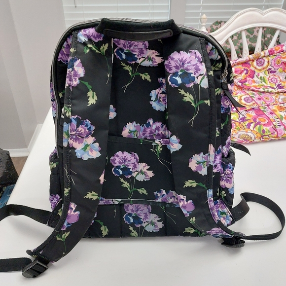 Vera Bradley Performance Twill Campus Backpack Floating Plum Pansies - Picture 3 of 6
